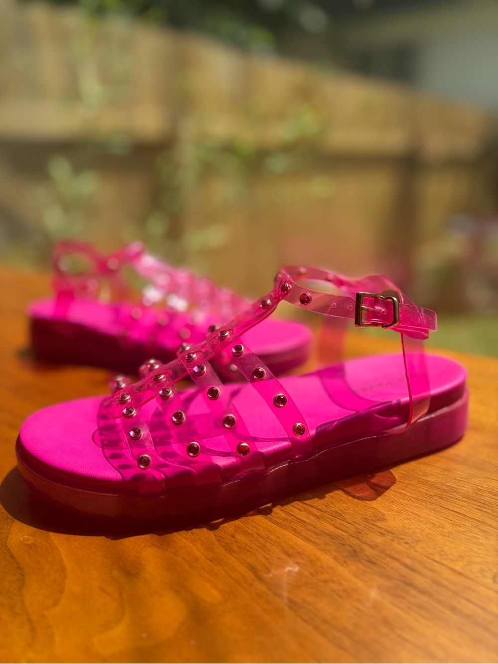 Steve Madden JCeline Girls 5 Pink Jelly Rhinestone Sandal Ankle Strap Jeweled